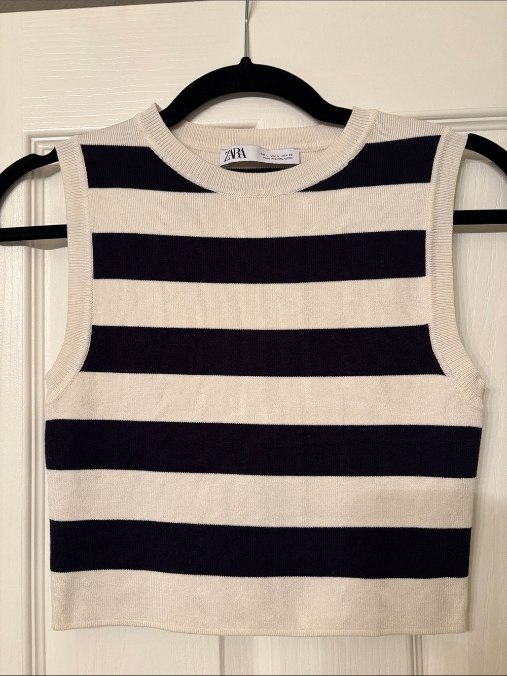 Zara Sleeveless Striped Knit Tank - Navy and Cream